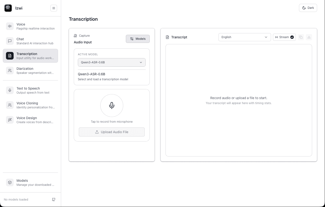 Izwi Desktop Application - Local audio inference playground